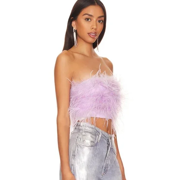 BNWOT Lovers + Friends Lavender Feather Boa Crop Top, Size S - Picture 2 of 8